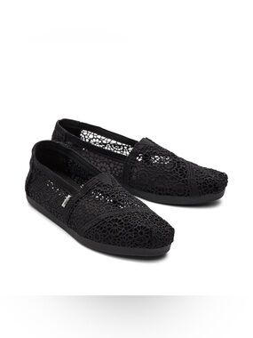 TOMS Black Crochet Slip-On Flats
